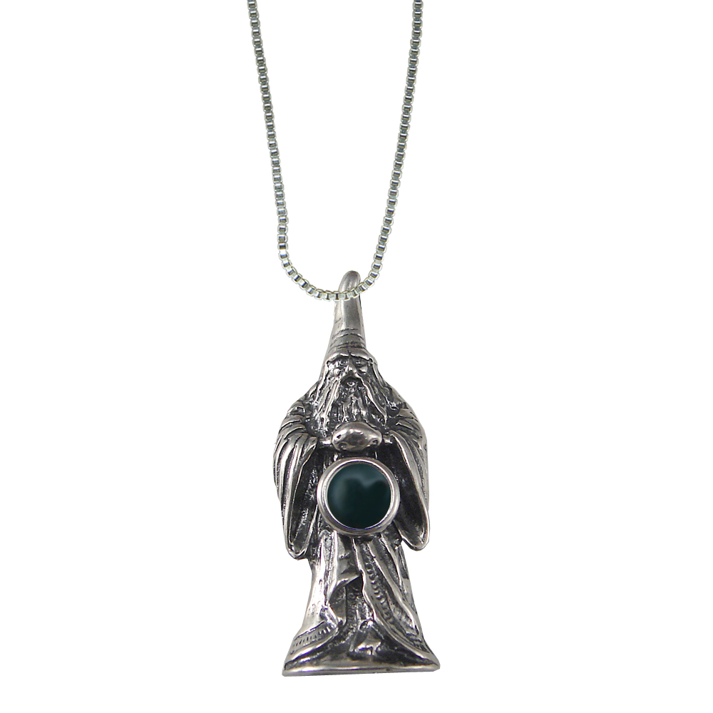 Sterling Silver Wizard of Olde Pendant With Bloodstone Magic Orb